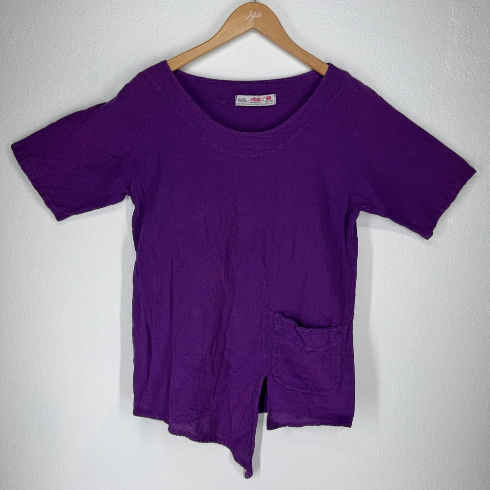 Vintage Purple‎ Cotton Gauze Asymmetrical Pocket Top Small Lagenlook Artsy Boho